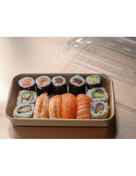 Bandeja de sushi kraft 18cm con tapa | Effimer