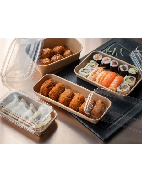 Bandeja de sushi kraft 18cm con tapa | Effimer