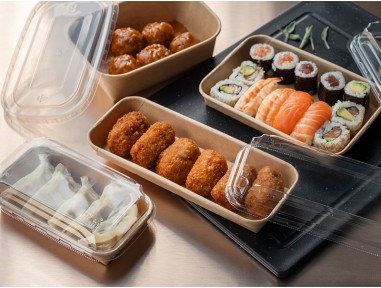 Tapa kraft transparente para bandeja | Catering | Effimer