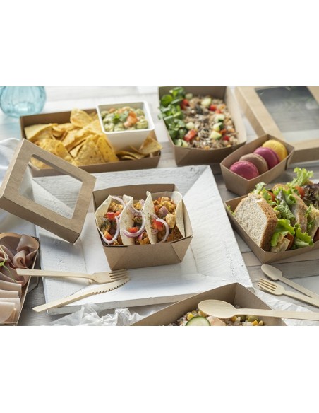 Bandeja kraft con tapa ventana PET 180x130mm | Effimer