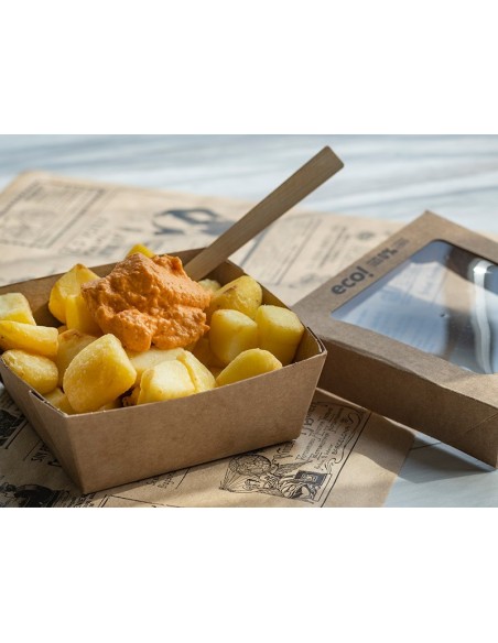 Bandeja kraft con tapa 130x130x50mm 550ml | Effimer
