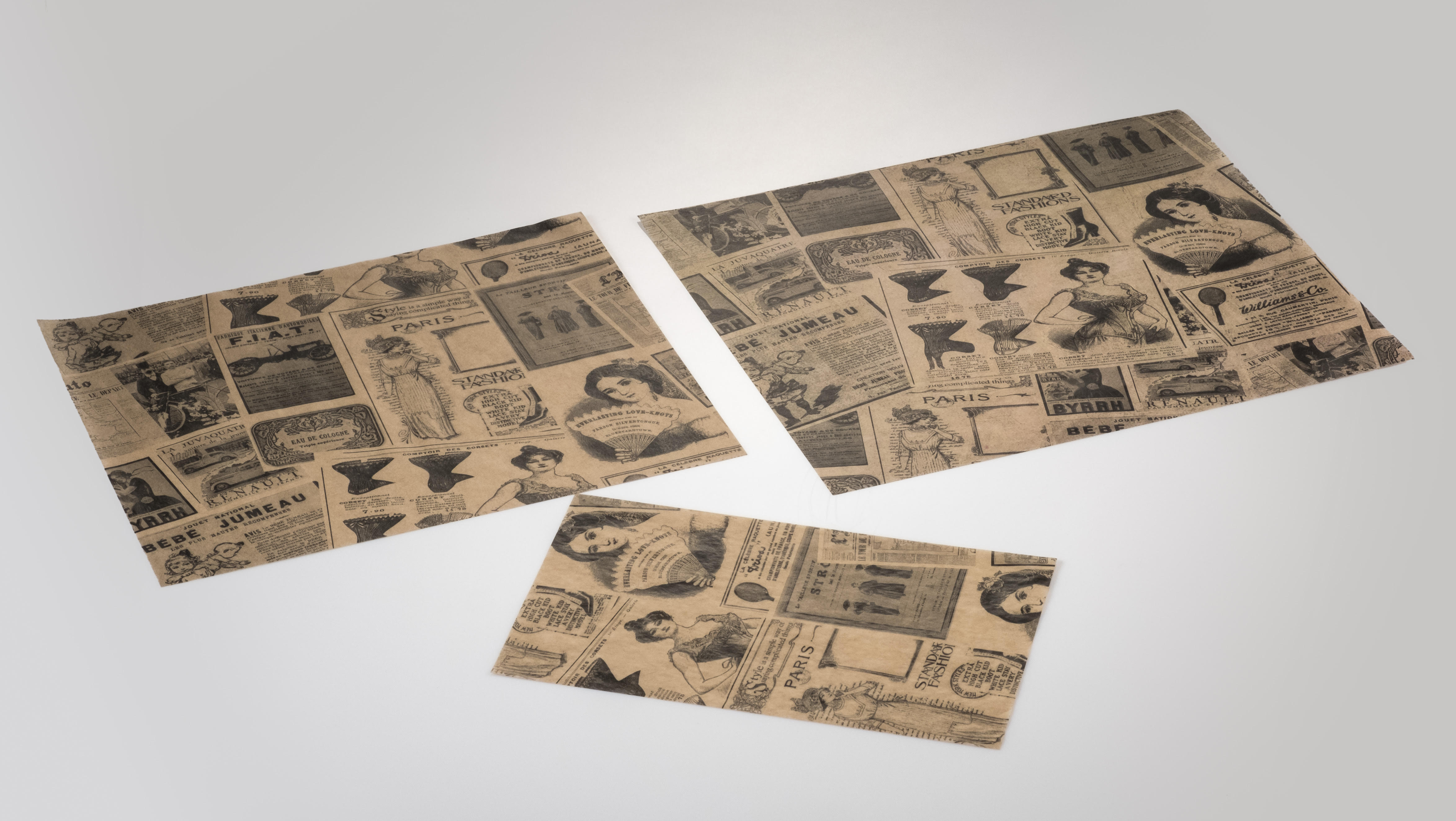 Hojas de papel antigrasa kraft con diseño vintage de periódicO